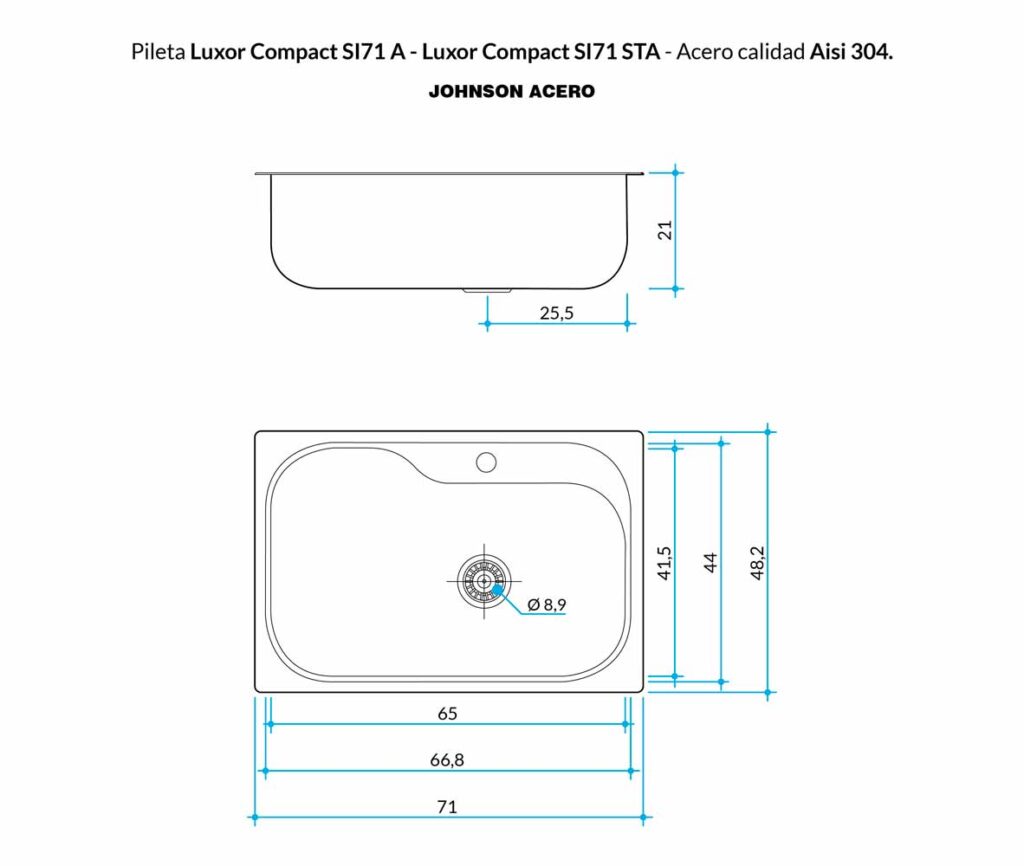 PILETA ACERO INOXIDABLE 304 LUXOR COMPACT SI71A - JOHNSON - San Vicente ...